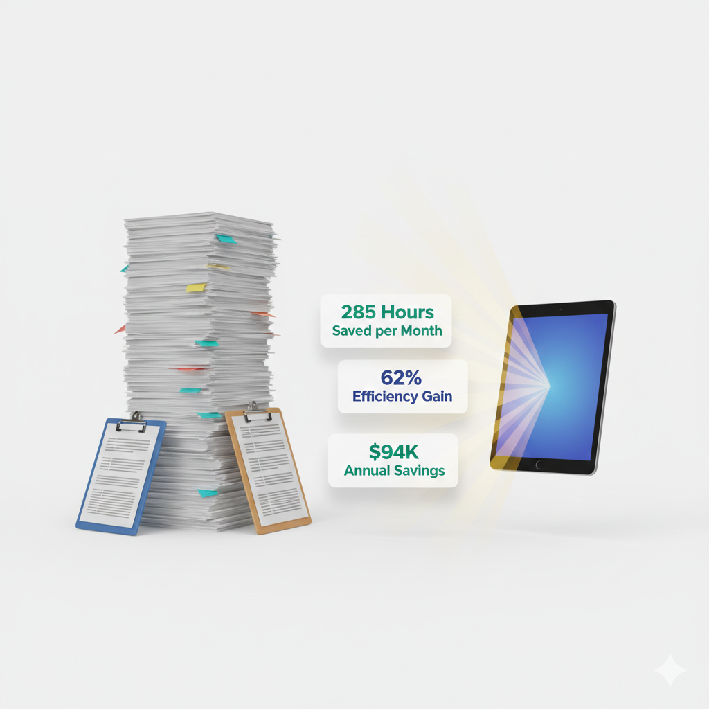 Hotel operations director reviewing automated audit reports on tablet instead of paper