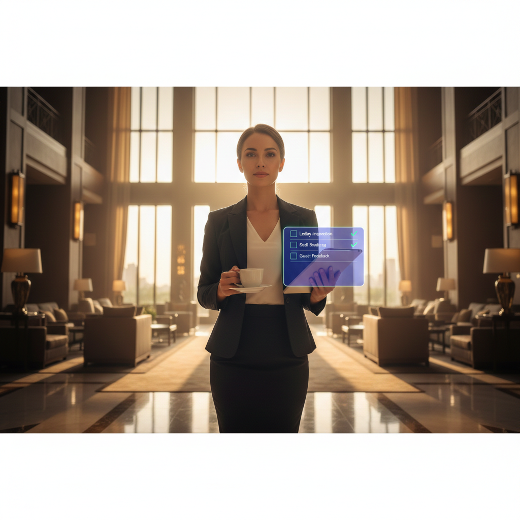 General Manager morning audit checklist on tablet