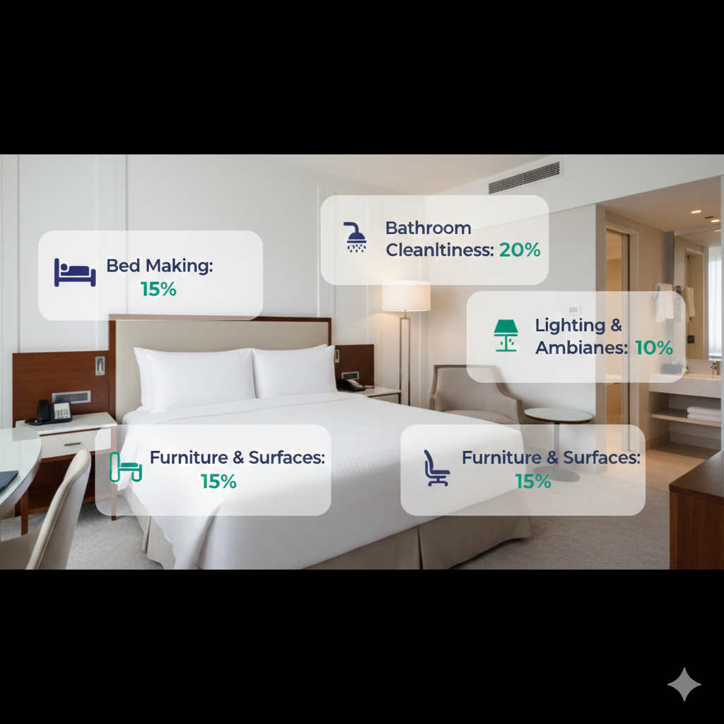 QA manager analyzing audit score breakdown on dashboard showing weighted categories