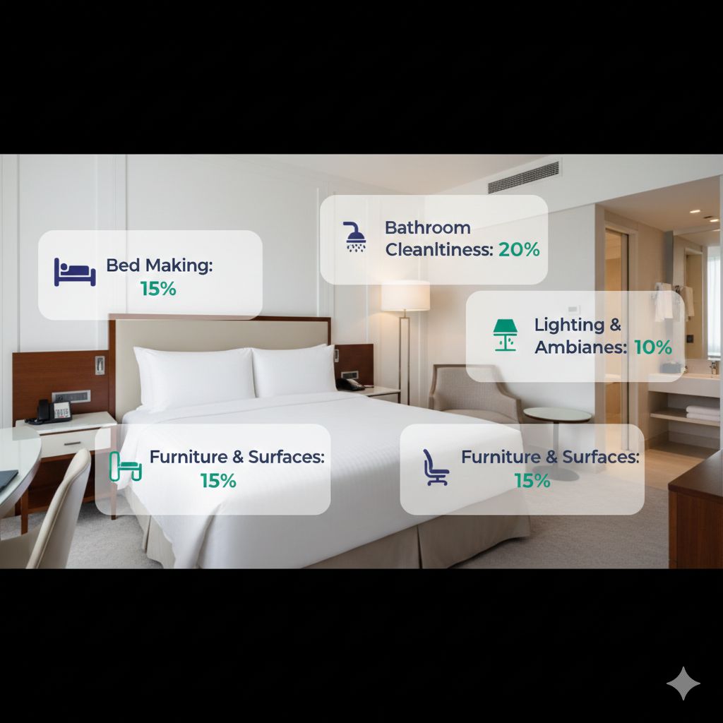 QA manager analyzing audit score breakdown on dashboard showing weighted categories